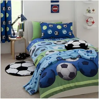 Catherine Lansfield - Bettwäsche-Set, Fußball AG324 (Einzelbett) (Blau/Grün/Weiß) - Blau