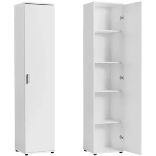 home collective Mehrzweckschrank Weiß, Echtholz, 4 Fächer, 40x184x35 cm Waschküche, Mehrzweckschränke