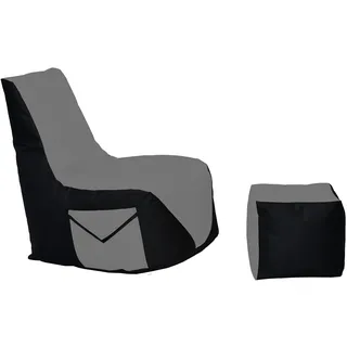 Momiralland Komfort Sitzsack XL - XXL mit Hocker Sitzkissen BodenKissen Sessel In- & Outdoor geeignet Gaming Sitzsack für Erwachsene und Kinder (Schwarz - Anthrazit, XXL - Durchmesser 80 cm)