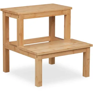 Relaxdays Tritthocker, 2 Stufen, Bambus, max. 100 kg, Kinder & Haushalt, HBT: 40 x 40 x 40,5 cm, Trittschemel, Natur