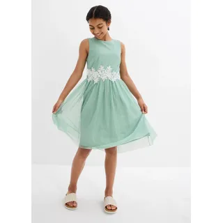 Midikleid BONPRIX, Mädchen, Gr. 164, N-Gr, grün (pastellgrün), Obermaterial: 100% Polyester. Futter: 100% Polyester, festlich, regular fit, Rundhals, Kleider Midikleid, festlicher Stil, aus Polyester, Regular Fit