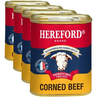 Hereford Corned Beef 200 g I gepökeltes Rindfleisch zerkleinert und in eigenem Saft gekocht I original Hereford Corned Beef I ausgewähltes Rindfleisch (Packung mit 4)