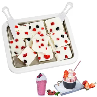 Rolled Ice Cream Maker, ZoneYan Eisplatte zum Eis Machen mit 2 Spateln, Eiscreme Roller Maker Pan, Ice Rolls Platte zum Roll Eis Selber Machen, Eiscreme Maschine für Sorbet und Gelato (Weiß)