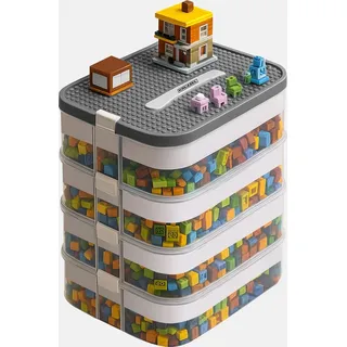 Kruzzel Aufbewahrungsbox mit Griff - Trennwänden – 4 Etagen Stapelbox Transparent für Spielzeug - Schulbedarf Kinder