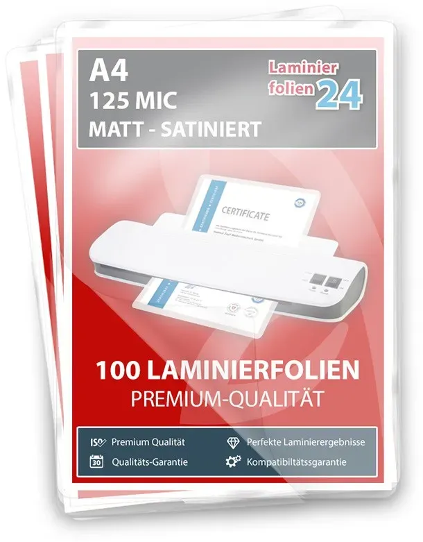 Laminierfolien A4, 2 x 125 Mic, matt