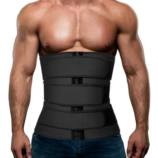 Hidyliu Herren-Workout-Taillentrainer, Neopren-Korsett, Sauna, Schweiß, Trimmer, Cincher, Bauchweggürtel, Schwarzer Taillentrainer-Gürtel, Medium