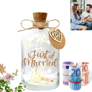LED Flaschenlicht Hochzeit,Hochzeitsgeschenke für Brautpaar,Geldgeschenke Hochzeit Verpackungen Hochzeitsgeschenke Geld Leuchtflasche für Frisch Verliebte Geburtstag Weihnachten (Just Married)
