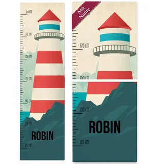 Messlatte Kind Holz - Meer - Kindermesslatte Leuchtturm mit Name I Seezeichen I Maritim I Küstenmotiv - 120-180 cm - Holz - kinder baby geschenke messlatte+kinder+holz