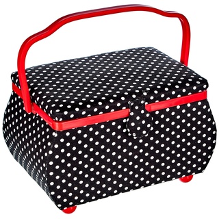 Prym Polka Dots schwarz/weiß L Nähkorb, Baumwolle, L