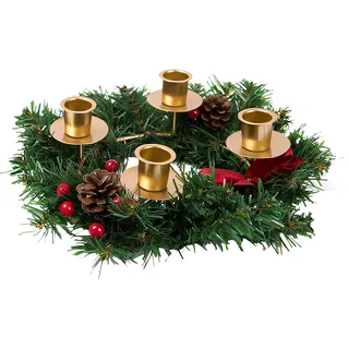 Adventskranz Kerzenhalter, Adventskranz Metall Kerzenteller, Adventskranz Modern für Stumpenkerzen, Rund Adventskranz mit Kerzenhalter für Advent Weihnachtsdeko (A Gold)