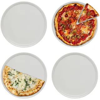 KHG 4er Set Pizzateller, extra groß mit 30cm Durchmesser in weiß, perfekt für Gastro und Zuhause, hochwertiges Porzellan, Spühlmaschinengeeignet & perfekt Stapelbar im zeitlosem Design