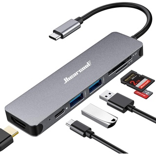 Hiearcool USB C Hub, Multi-Port Adapter für MacBook Pro, 7 in 1 Dongle kompatibel für USB C Laptops und andere Typ C Geräte (4K HDMI USB 3.0 SD/TF Kartenleser 100W PD)