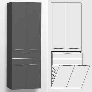 Pelipal Serie 6025 (Solitaire) Hochschrank 60 x 33 x 168 cm, 2 Wäschekippen, 2 Drehtüren, Griff GL 6025-HSW60-04-F1624K438-GL-AN, Badmöbel,