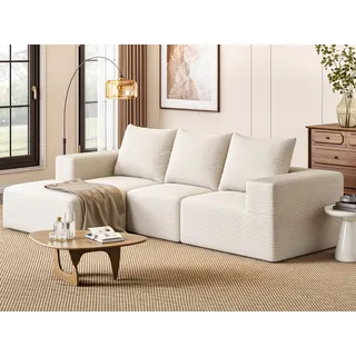 YITAHOME Ecksofa Sofa L Form 3 Sitzer, 247 x 155 x 57cm Boneless Couch mit Ottomane, Modulares Sofa, Corduroy Couch Sektionssofas, Keine Montage Erforderlich, Beige