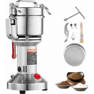 Vevor elektrische Getreidemühle Hochgeschwindigkeits-Gewürzmühlen 1500 W 300 g, Pulverisiermaschine aus Edelstahl, für trockene Körner Gewürze Müsli Kaffee Mais Pfeffer Silber 180 x 160 x 355 mm