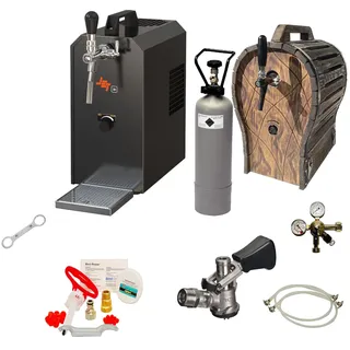ich-zapfe JET 30 Bierkoffer, 1-leitig Trockenkühler, mit Holzfass, Reinigungsset für und Keg, NC Adapter