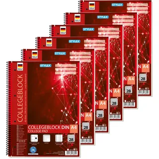 Stylex 43889-P6 - Collegeblock kariert, 6 Stück in DIN A4, je 80 Blatt mit 60 g/m2 mit Spiralbindung