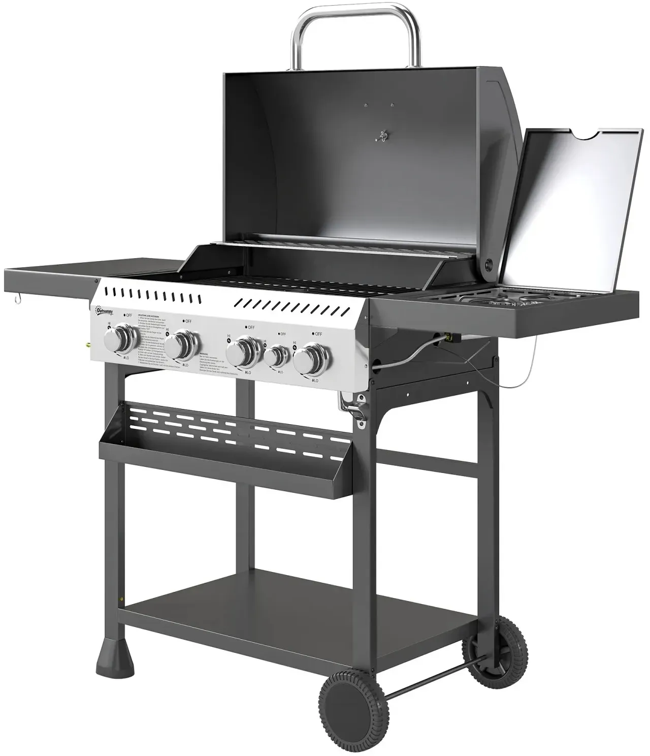 Outsunny Gasgrill Edelstahl Schwarz 135L x 55B x 103H cm
