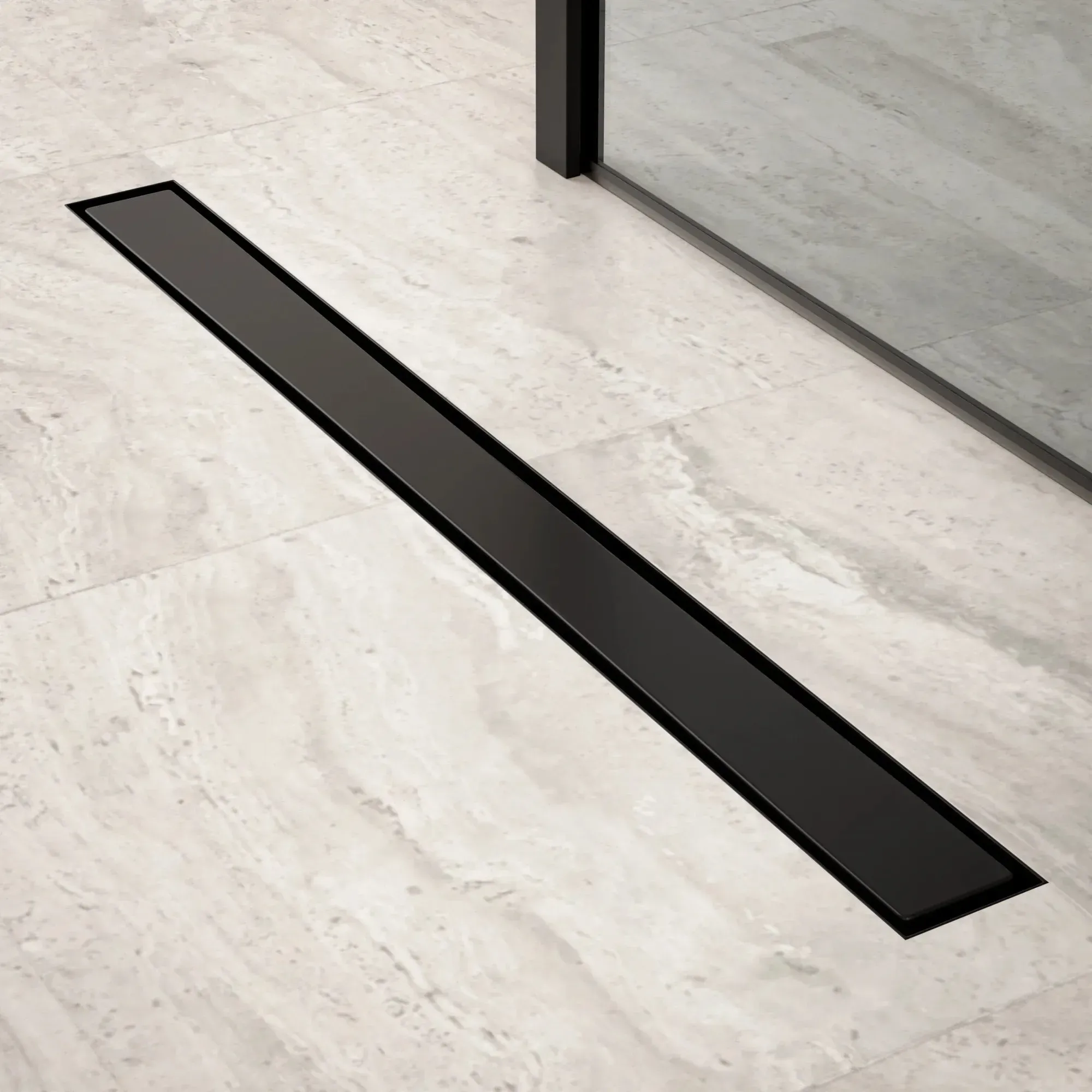 Duschrinne – 80 cm – Mattschwarz – Fliesenrost – Edelstahl – mit Flansch