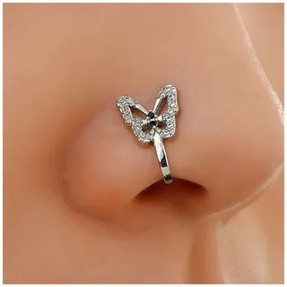 Inateannal Strass Schmetterling Nasenring Schmetterling Nasenmanschette Silber Fake Septum Nasenring U Form Clip Auf Nase Bolzen Biegsam Nasenring Bolzenschmuck Frauen Und Mädchen