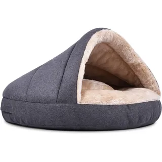 Mypado Hundebett Hundehöhle mit Kuschelfell und Dachstabilisierung für Hunde aus Synthetik in Grau