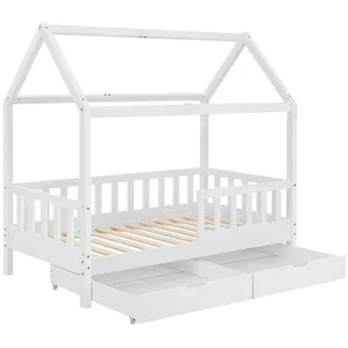90 x 200 cm mit Bettkasten, & Dach - Holz 90x200 Kinder- - Bett in Weiß