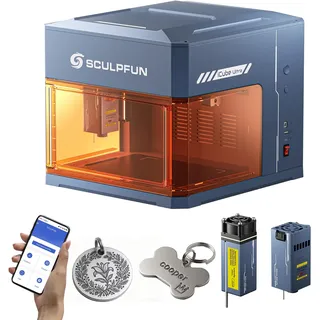 SCULPFUN iCube Ultra Dual Mini Laser Graviermaschine, 12W Diode und 1,2W Infrarot Tragbare Lasergravierer, SCULPFUN APP, Vollständig Geschlossene Laser Cutter mit Rauchfilter, 150x150mm