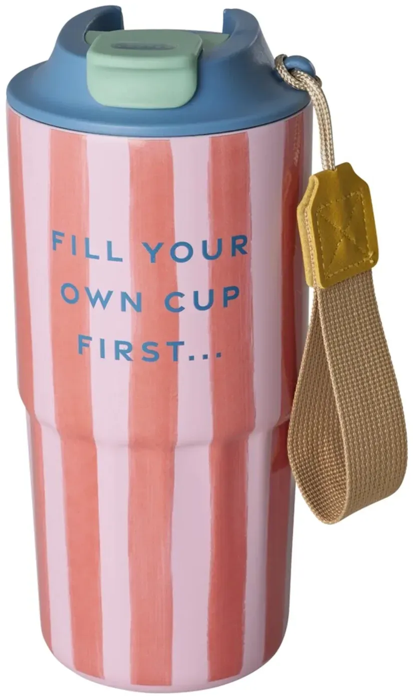 RICE Edelstahl Thermo Cup Organic Stripes, Thermobecher, 580 ml Ø 9 cm, Höhe 19 cm