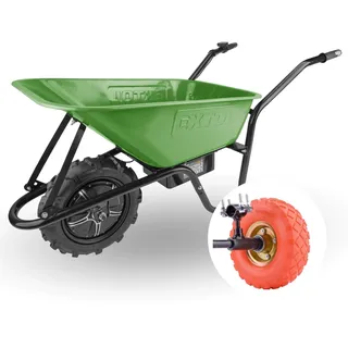 Extol Craft elektrische Schubkarre mit Akku & Zusatzrädern, 500 W, 80 L Mulde & 150 kg Traglast, leistungsfähige Motorschubkarre, Offroad-taugliche Akkuschubkarre, mit Zwei 12V Blei Batterien