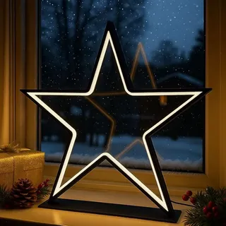 ABC home ❄ Weihnachtsdeko Stern Fensterdeko Weihnachten/Winter Für innen | außen, Metall, schwarz, Klein-32,5 cm H