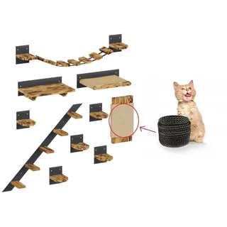 QLS Katzen Kletterwand Set Hängebrüke Katzenbett Katzenregal zur Wandmontage 11161 - Schwarz