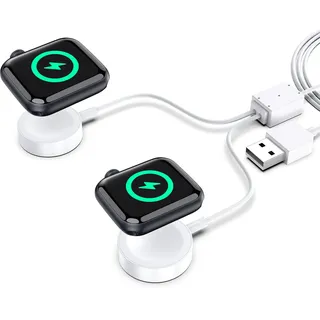 Duales Uhrenladegerät für Apple Watch, Magnetisches Doppeltes Drahtloses iWatch-Ladegerät für Apple Watch Series 10/Ultra/9/8/7/6, Tragbares USB-iPhone-Uhr-Ladegerät [Adapter Nicht Enthalten]