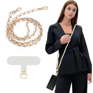 KBRPEY Elegante Handykette Mit Leder Und Metall Verstellbare Umhängekette Für Handy Stilvolle Handyhülle Kette Lanyard Für Smartphone Modische Handykordel - Einheitsgröße