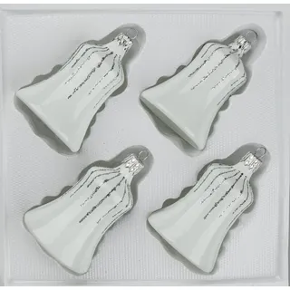 Navidacio 4 TLG. Glas-Glocken Set in Hochglanz Weiss Silber Regen - Neuheit - Christbaumkugeln - Weihnachtsschmuck-Christbaumschmuck