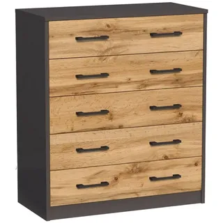 home collective Kommode mit 5 Schubladen mit matter Oberfläche, Kommode 74cm breit Holz Schrank Kommode mit Schubladen Sideboard Highboard Anrichte Graphit-Eiche