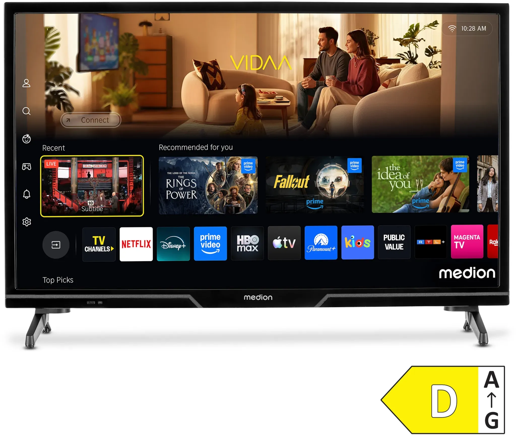 MEDION LIFE MD 824101 Smart-TV, 59,8 cm (24'') HD Display, HDR, PVR ready, Bluetooth®, VIDAA App Store, HBO Max, MagentaTV, NETFLIX, Disney+, Paramount+ & Amazon Prime Video App