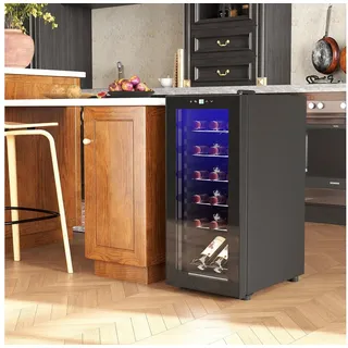 Homcom Weinkühlschrank Kompressor für 18 Flaschen, 50 L mit Glastür, 5-18°, Flaschenkühlschrank mit Touchschlater, LED-Anzeige Schwarz