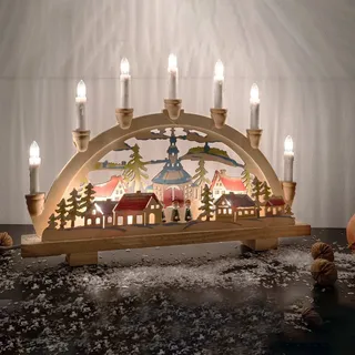 Hellum 875515 Schwibbogen Dorf Bernstein Glühlampe Holz