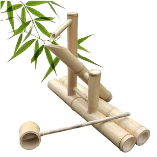 ZBJDX Japanischer Schaukelbrunnen Für Draußen, Garten Standbrunnen Aus Bambus Mit Pumpe, DIY Zen Brunnen, 25,6" Langer Sockel Im Doppelarm Stil