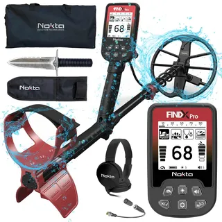 nokta detection technologies Nokta FINDX PRO Metalldetektor Profi, Vollständig wasserdichte Metalldetektor mit 28cm Suchspule, Metalldetektoren für Gold, Pinpoint, USB wiederaufladbar, 4 Modi (Kopfhörern, Grabungswerkzeug)