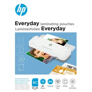 HP Laminierfolien Visitenkarten, 80 Micron, glänzend, transparent, zum Heißlaminieren, 100 Stück