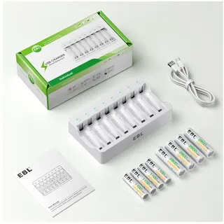EBL LED Akku ladegerät für 8 AA/AAA Akku mit Einzelschachtladun Akku-Ladestation (1-tlg., mit 8x 1100 mAh AA Akku)