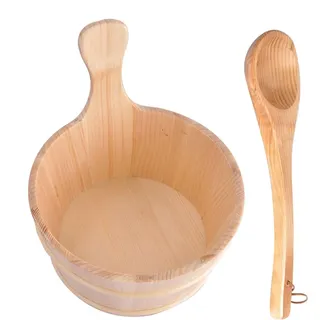 None Sauna Kübel - Sauna Eimer Set Aus Naturbelassenem Holz Mit Kelle - Hitzebeständiges Saunazubehör Für Den Perfekten Saunagang