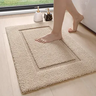 DEXI Badezimmerteppich 40 x 60 cm, Badteppich rutschfest Waschbar, weicher Badematte, Mikrofaser Absorbent Badvorleger, Badematten für Badewanne, Duschraum und Badezimmer, Beige