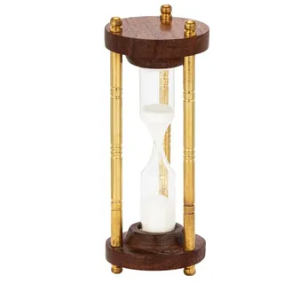 NKlaus Sanduhr Nautische Sanduhr 3 Säulen Messing/Holz 3min 10,5x4cm Zeitmesser Marit goldfarben|orange