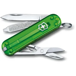 Victorinox Classic SD, Multitool, Swiss Army Knife, Geschenk, 7 Funktionen, Klinge, Nagelfeile, Grün Transp.