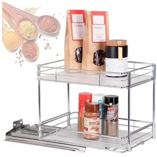Onvaya ONVAYA® Gewürzregal ausziehbar | Doppelkorb Groß | Gewürzständer aus Edelstahl | Schrankeinsatz für die Küche | Regal Organizer | Teleskop-Gewürzregal für Schränke und Schubladen