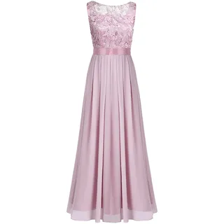 iEFiEL Damen Kleid Festliche Kleider Brautjungfer Hochzeit Cocktailkleid Chiffon Faltenrock Elegant Langes Abendkleid Partykleid Altrosa 40 - 40