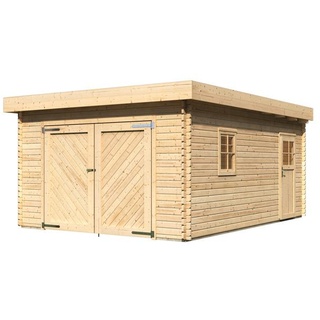 Karibu 40 mm Blockbohlen Flachdachgarage 3,87 x 5,37 m natur