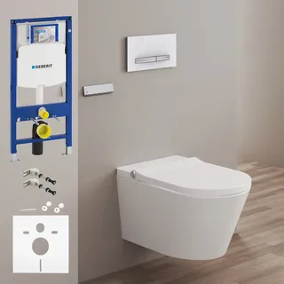 Geberit DuoFix Element für Wand-WC mit Kronenbach Tube Dusch-WC spülrandlos inkl. WC-Sitz, Badkeramik,